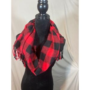 Red Black Buffalo Plaid‎ Fringed Scarf Checkered Winter Wrap